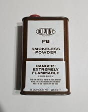 Vintage DUPONT PB Smokeless Rifle Powder Tin Can Advertising Gun - EMPTY
