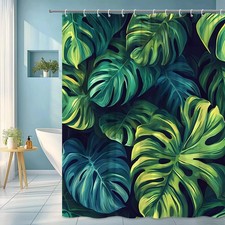 Tropical Leaf Shower Curtain - Green Monstera Plant Design