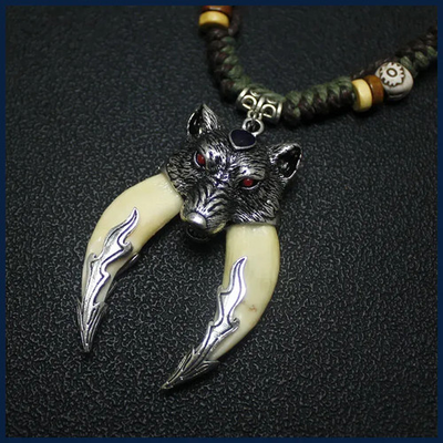 #ad Wolf Tooth Necklace Power Man Choker Jungle wild Accessories Black Teeth Pendant $14.26