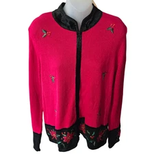 Tiara Intl Womens Vintage Christmas Sweater Size Large Embellished Poinsettia