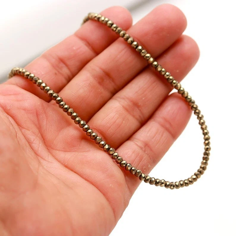 Collares gargantilla con cuentas de piedras preciosas rondelle facetadas de pirita dorada de 3-4 mm para mujer 18" Foto 3 de 4