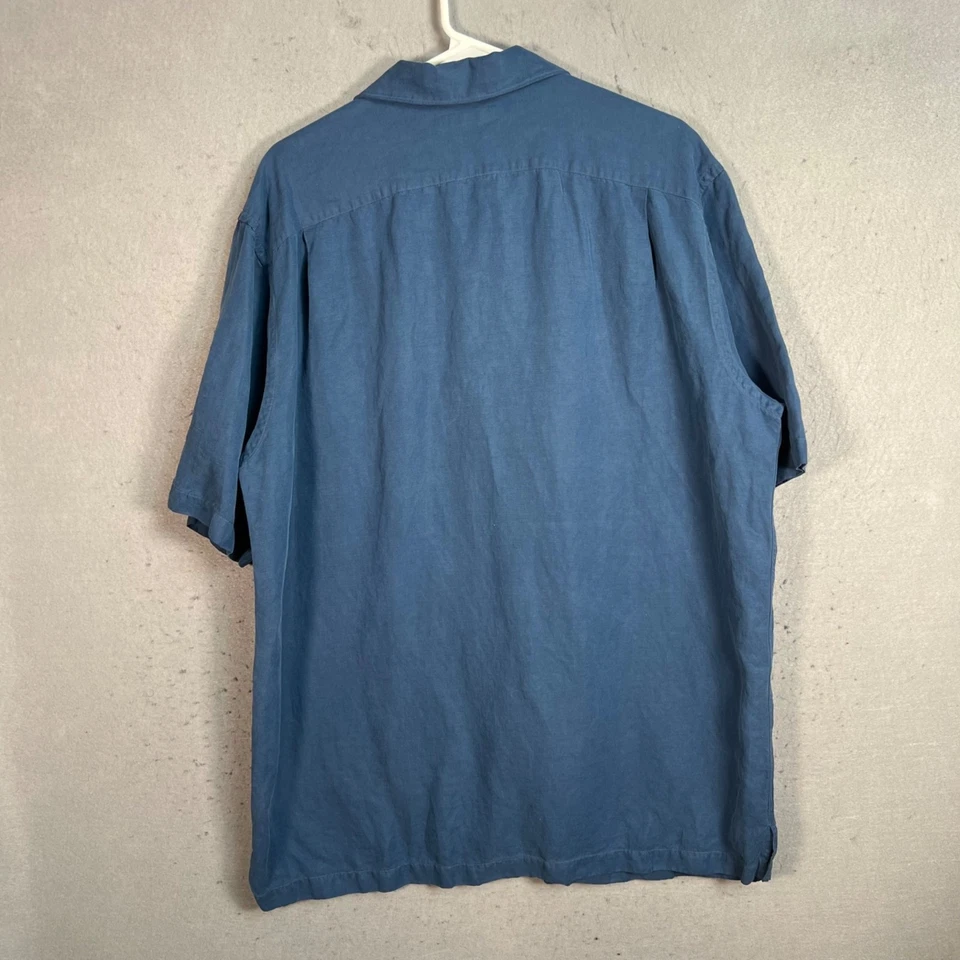 Daniel Cremieux Silk Linen Relaxed Short Sleeve Blue Shirt Mens Size Large - Image 2 of 4