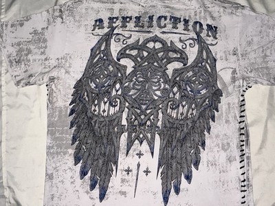 Affliction Live Fast T-Shirt Men Large Wings Cross All-Over MMA Skater ~~~L