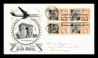 US COVER AIR MAIL 15C STATUE OF LIBERTY FDC BLOCK OF 4 LOWRY ARISTOCRATS CACHET