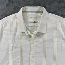 Scotch  Soda Men's Guayabera Linen Blend Button Up Shirt Ivory Summer Vacation