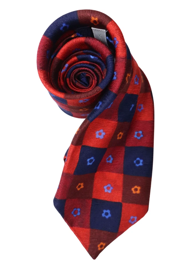 Corbata de seda italiana Marks&Spencer para hombre talla única roja a cuadros estampado floral seda pura Foto 2 de 4