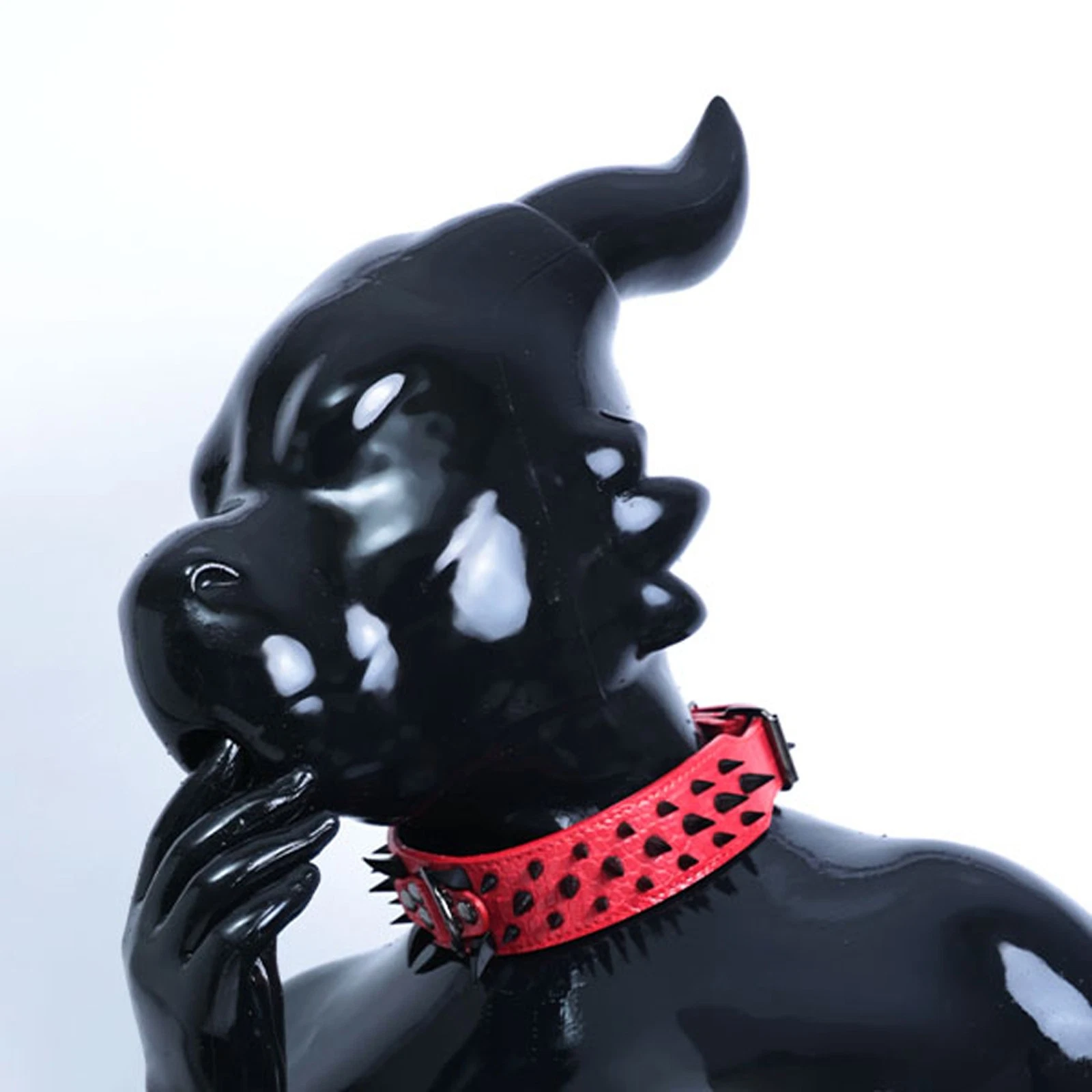 Smitizen Black Glossy Silicone Dragon Drone Hood Full Mask for Fetish Party Cos