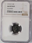 1910 D Denver Mint Barber Dime NGC AU Details