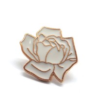 White Rose Outline Lapel Pin Enamel Bloom Garden Classic Brooch
