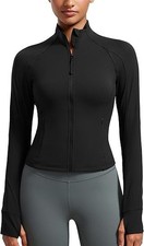 CRZ YOGA Butterluxe Zip Jacket - Black - UK12 (M) Gym Crop Top Pockets Stretch