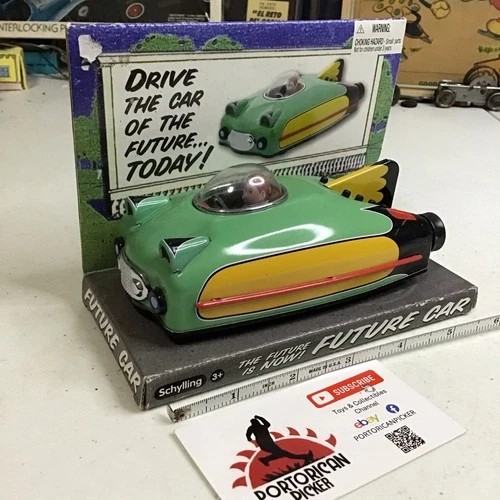 2009 Schylling Turquoise Drive The Future Car Friction Tin Litho Toy 5.5” China