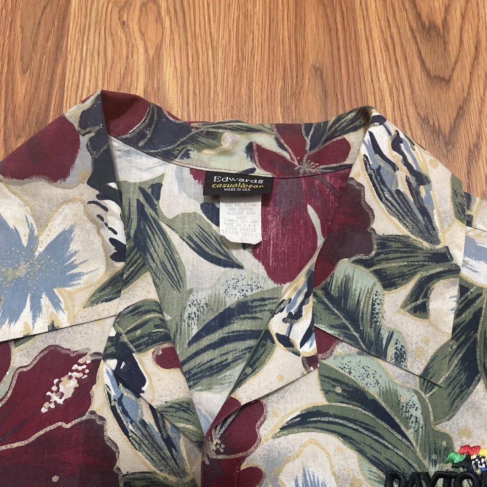 Camisa masculina havaiana NASCAR grande Daytona Speedway Racing EUA vintage anos 90 floral - Imagem 4 de 4