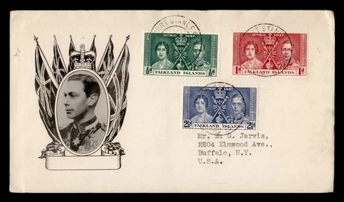 DR WHO 1937 FALKLAND ISLANDS FDC KGVI CORONATION CACHET COMBO M70766