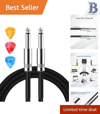 Versatile 10ft Male-to-Male Guitar Cord with Included Picks - Durable & Flexible