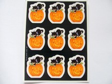 Vtg Hallmark Halloween Sticker Sheet Cute Black Cat Pumpkin Jack O Lantern