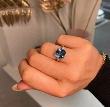 Genuine London Blue Topaz Ring 925 Solid Sterling Silver Handmade Jewelry