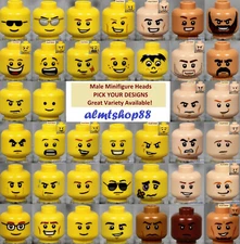 LEGO - MALE Minifigure Heads - PICK YOUR STYLE - Yellow Flesh Faces People Town 