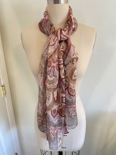 100 Mulberry Silk Scarf 12"x68" Purples and Sage Green Mandela Design