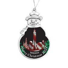 Bangkok City Skyline Vacation 2024 Silver Snowman Merry Christmas Ornament Gift