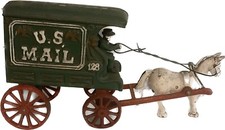 Cast Iron Horse Drawn U.S. Mail Wagon 3 x 6 x 10.5 inches Reproduction