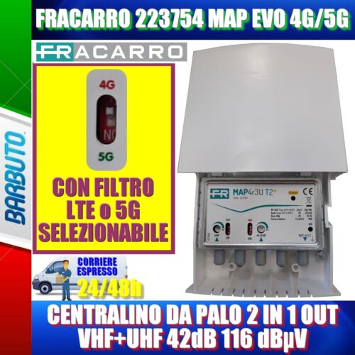 FRACARRO 223754 MAP EVO 4G/5G CENTRALINO DA PALO 2 IN 1 OUT VHF+UHF 42dB - Foto 1 di 2