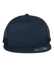 Yupoong Classics Trucker Cap Flat Bill Snapback Hat Adjustable - Navy