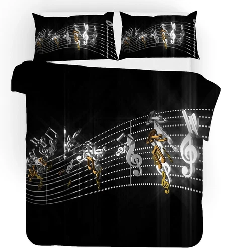 Musik-Noten Schwarz Bettwäsche Set Kissenbezüge 80x80 Anpassbar Bettbezug135x200 - Bild 2 von 4