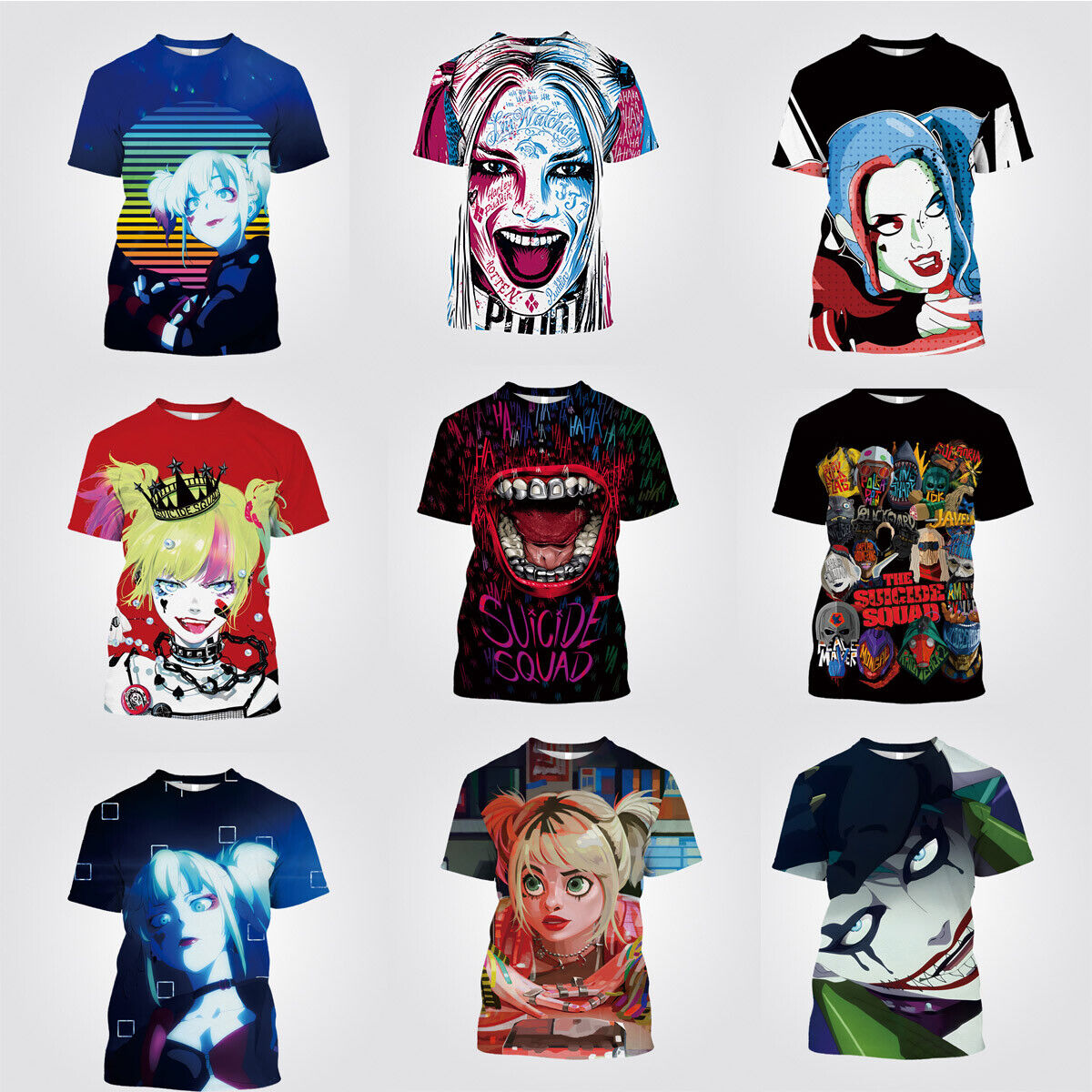 Cosplay Suicide Squad ISEKAI Harley Quinn Joker 3D T-Shirts Adult Kids  Sport Top