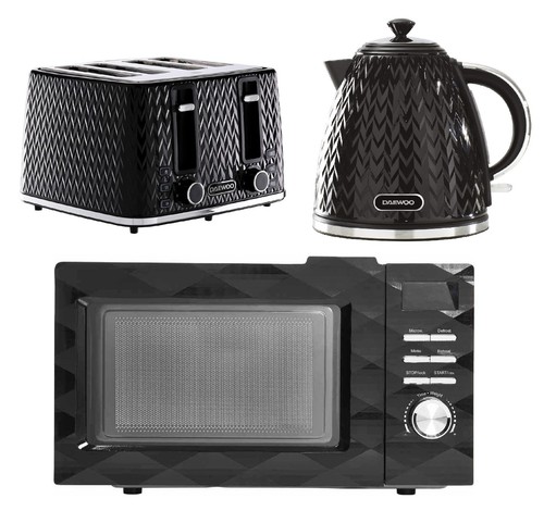 Elegant Black Kitchen Set Daewoo 4 Slice Toaster Kettle With Microwave Wilko Ebay