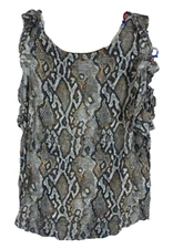 A New Day Blouse Top Women Medium Black White Snake Print Sleeveless Back Button