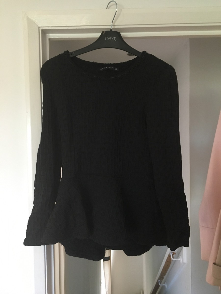 Zara Navy Blue/ Black Peplum Top Worn Once Size Medium UK