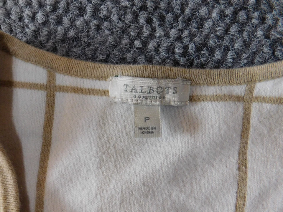 Talbots Womens Sweater P Petites Beige Plaid Cardigan open - Image 4 of 4