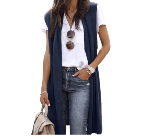Women's Casual Sleeveless Open Front Tunic Vest Long Cardigan Tops Waistcoat New - Picture 12 of 30