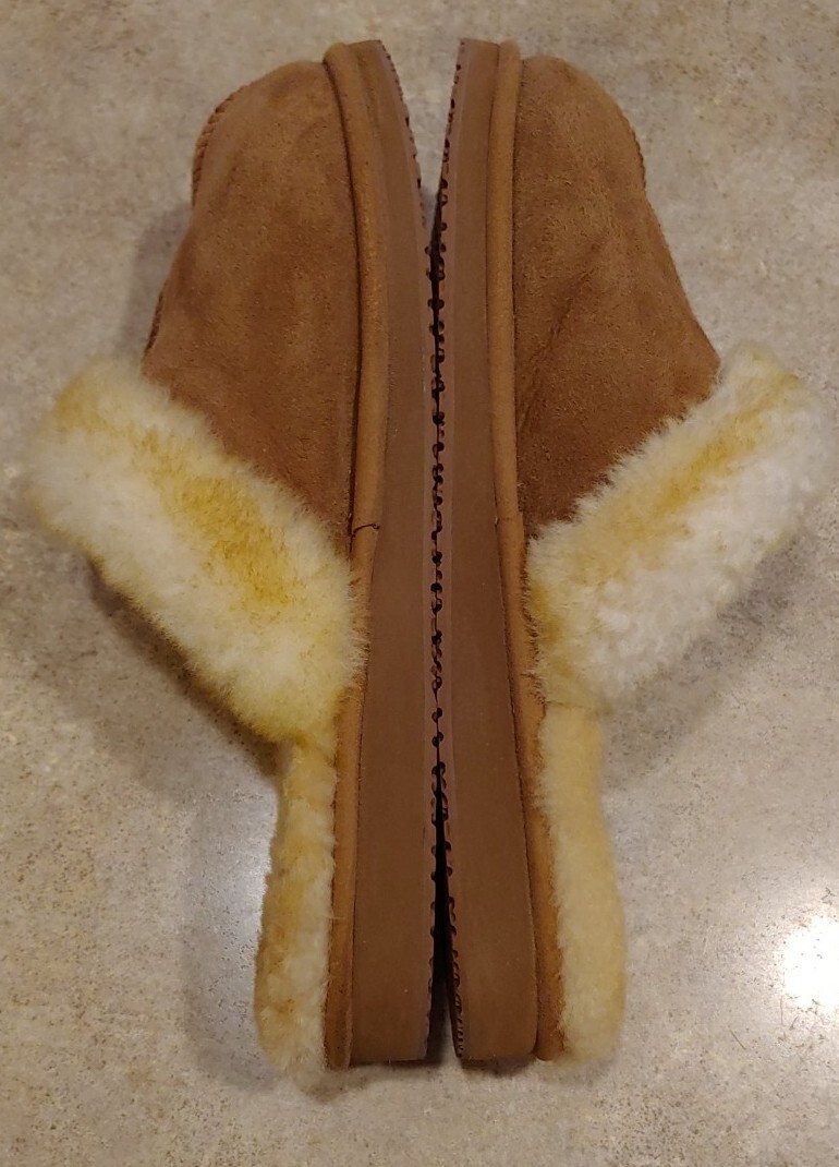 SAOLA Donna taglia 8 L.L. Pantofole suola dura agnelli marrone pelle scamosciata lana agnelli