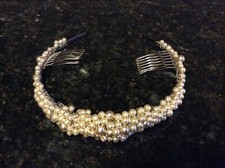 Pearl Wedding Bridal Tiara Headband and Veil Hair Crown. Never Worn
