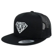 Oversize XXL White Diamond Embroidered 5 Panel Flatbill Snapback Mesh Cap