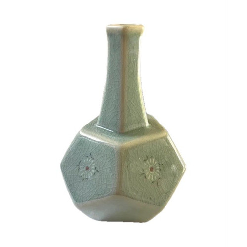 Chinese Hexagonal Crackle Glaze Ceramic Vase with Floral Design