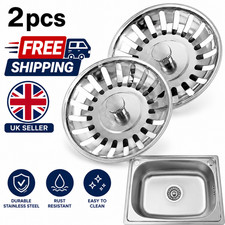 2x Kitchen Sink Drain Strainer Basket Plug – Stainless Steel Waste Trap UK