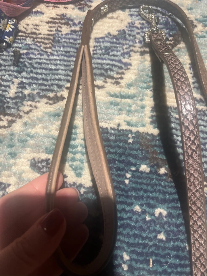 Correa de perro piel de serpiente 38 pulgadas de largo marrón rosa cuentas Foto 4 de 4