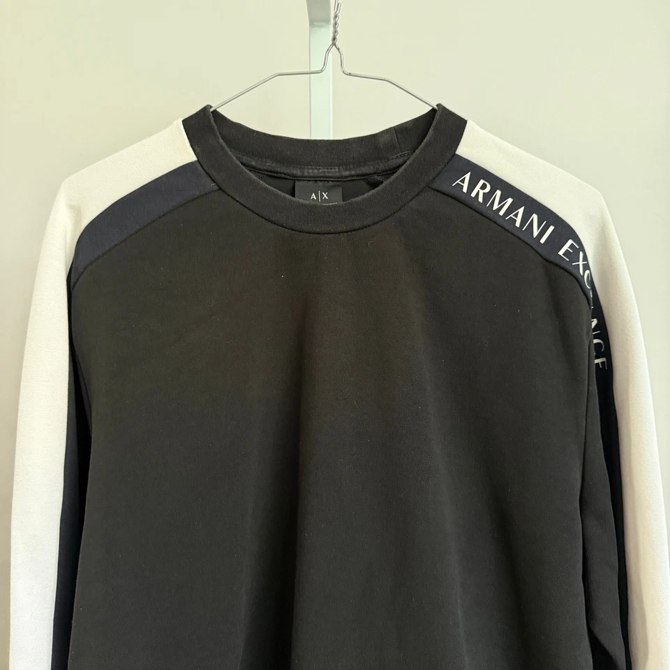 Armani Exchange Crew Neck Sweatshirt Mens Black White Long Sleeve sz M - Image 2 of 4