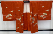 Japanese Vintage Kimono Haori Jacket Silk Orange Traditional Authentic 31 in