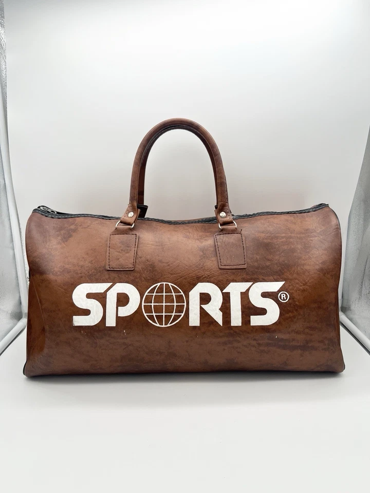 Bolso de Lona Gimnasio Cuero Marrón Vintage Años 60 Deportes Globo Logo Retro Viaje EE. UU. Foto 2 de 4