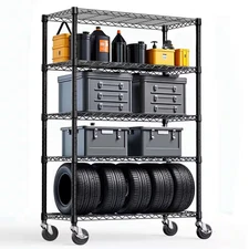5 Tiers Steel Adjustable Garage Storage Shelving Unit with Wheels in Black (47.2