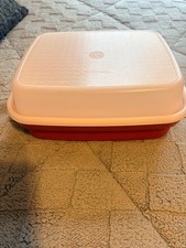 Vintage Tupperware290-3 Orange Red Rectangular Food Storage Container w/ Lid USA