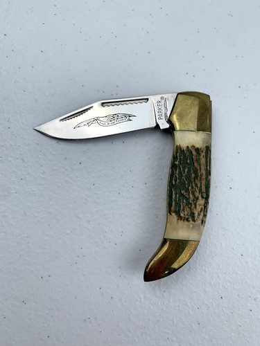 Vintage Parker Cutlery Company Single Clip Point Blade Stag Folding Knife