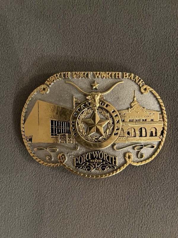 North Fort Worth Bank Vintage Belt Buckle 4"x3" Western Texas