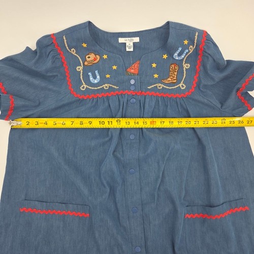 Go Softly Embroidered Cowgirl House Dress Coat XL Denim Western Cowboy Rodeo - Picture 6 of 8