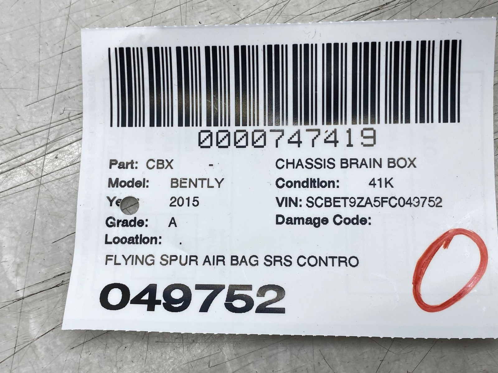 2013-2018 BENTLEY FLYING SPUR OEM AIR SRS BAG CONTROL MODULE UNIT 3W3959655A