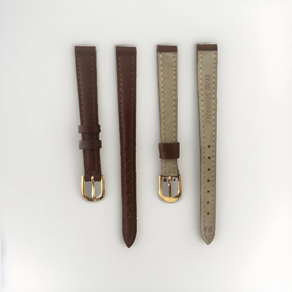 BRACELET MONTRE CUIR VEAU VERITABLE 10 MM MARRON - Photo 1/1