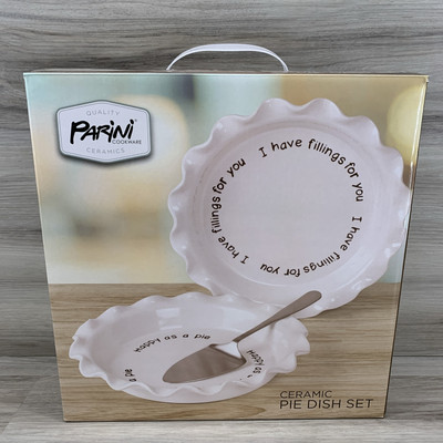 Parini Cookware Rae Dunn Inspired White Ceramic Pie Dish Set New!